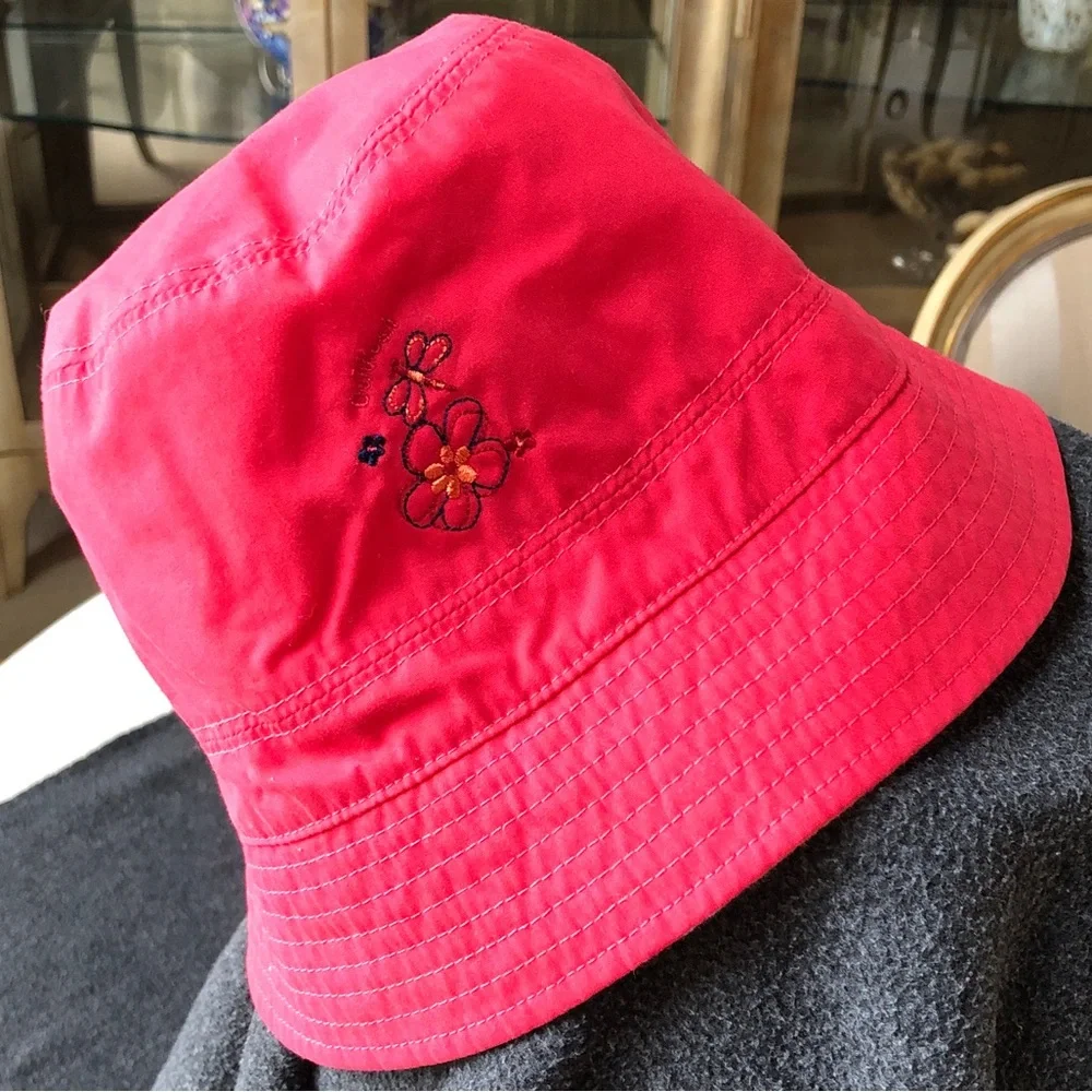 OshKosh B'Gosh Girls 100% Cotton Bucket Hat Pink + Flowers Size L-XL (5Yrs Up)
